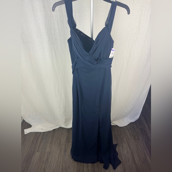 Social Bridesmaids Navy Strapless V-Neck Chiffon Trumpet Gown Size 4 NWT - Picture 4 of 14